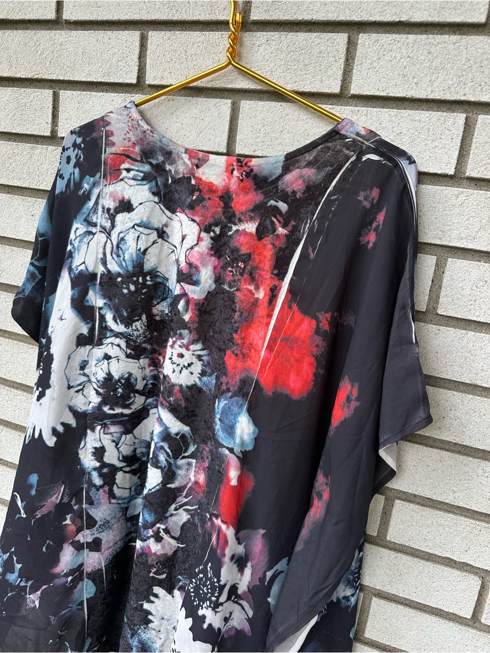 Mushka by Sienna Rose Velvet Panel Floral Chiffon Poncho Blouse XL Boho - Picture 7 of 8